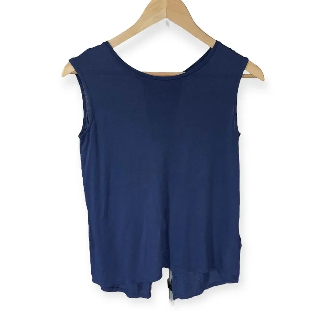 Girls L 10-12 Old Navy Blue Sleeveless Tank Top Split Open Back Detail Shirt